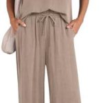 ANRABESS Women's 2 Piece Linen Lounge Set Casual Matching Pants Jumpsuit Summer Beach Travel Vacation Trendy Outfits